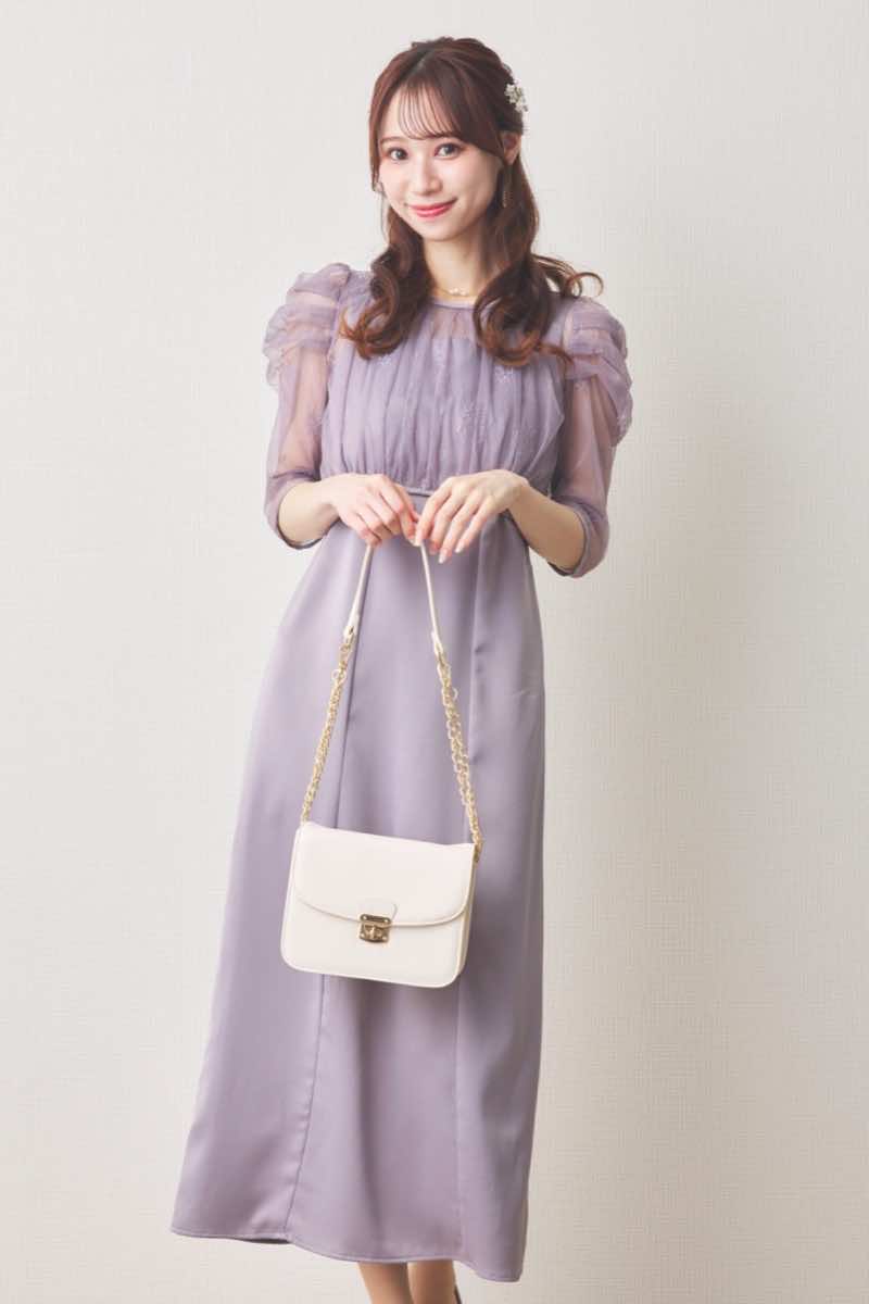 ラベンダーの総レースボレロ付きバックデザインドレス