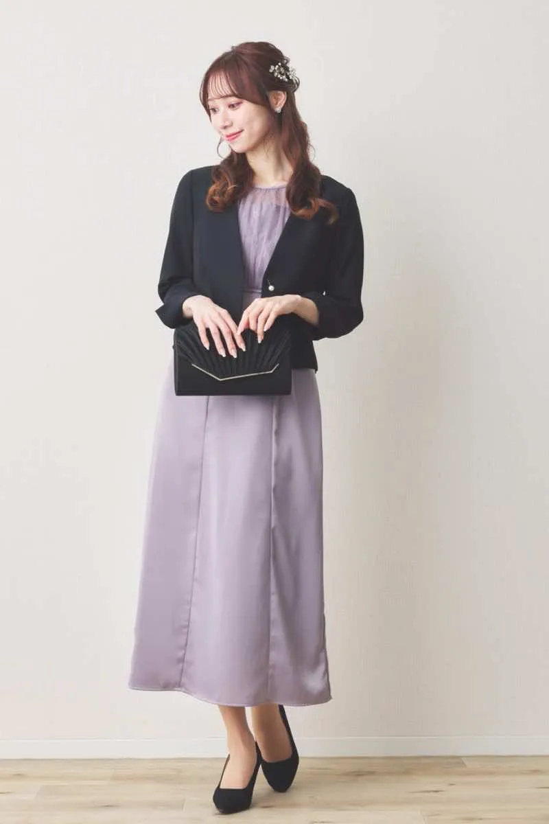 ラベンダーの総レースボレロ付きバックデザインドレス