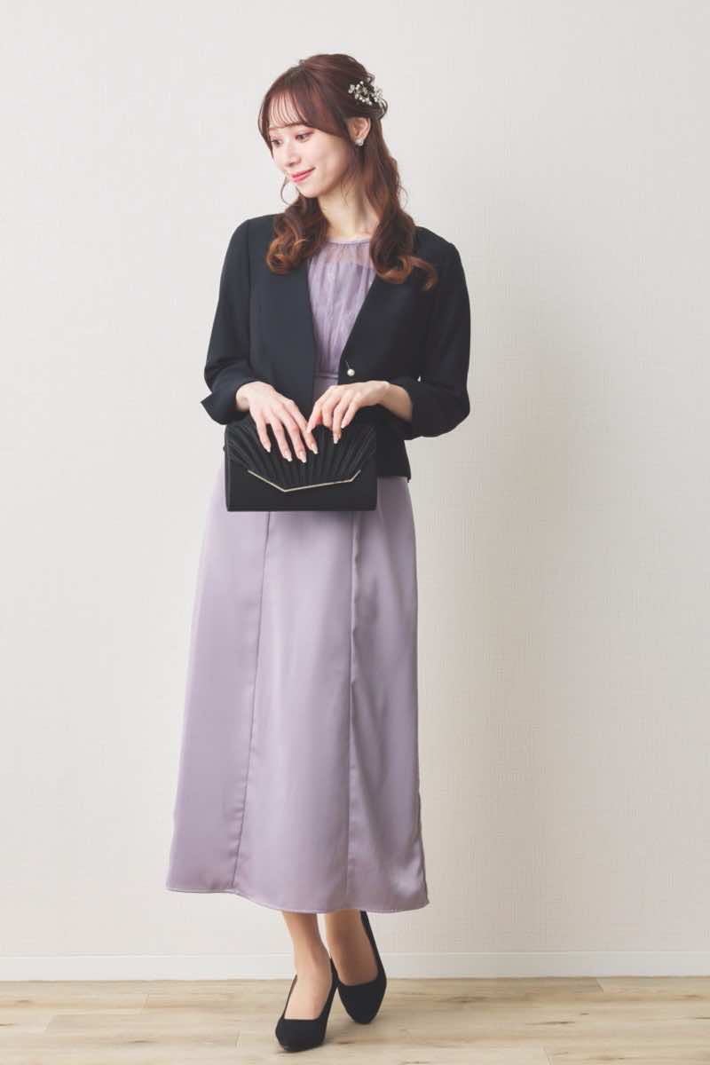 ラベンダーの総レースボレロ付きバックデザインドレス