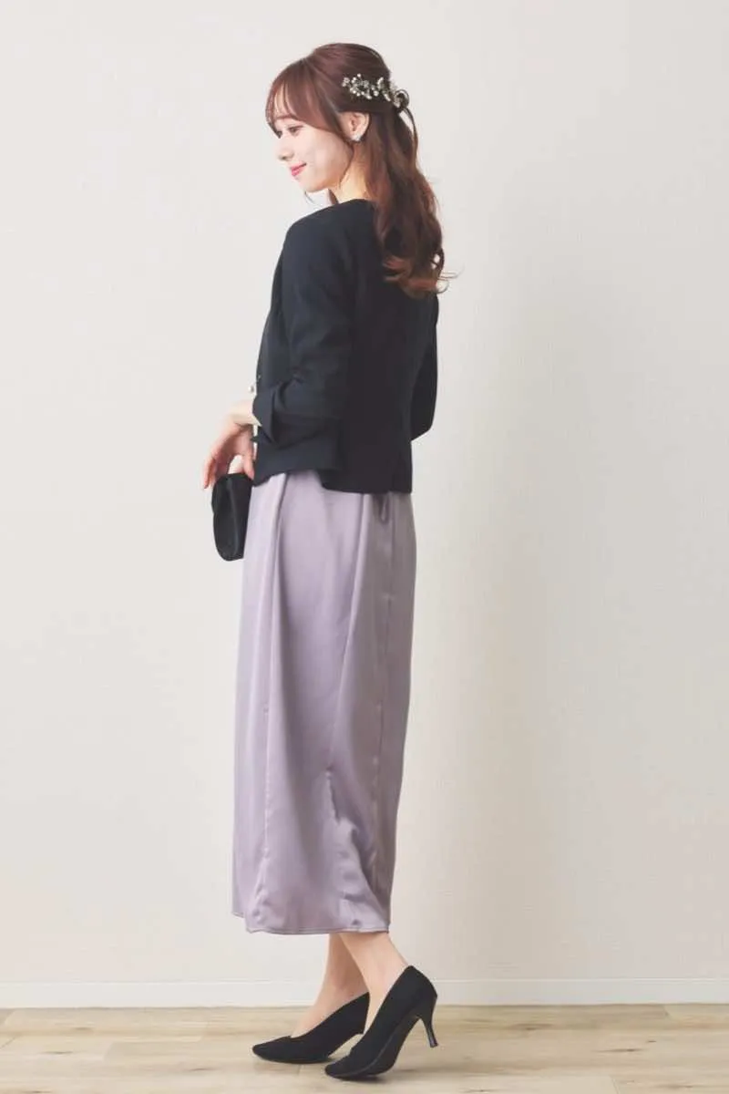 ラベンダーの総レースボレロ付きバックデザインドレス