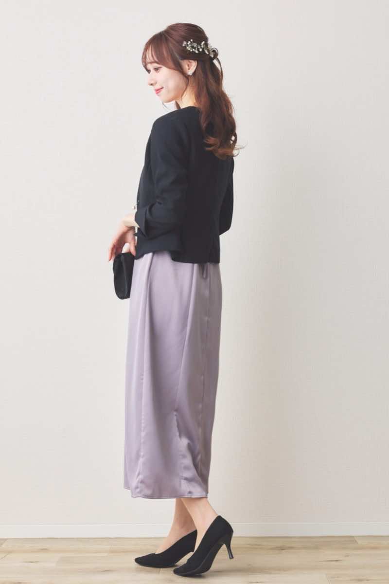 ラベンダーの総レースボレロ付きバックデザインドレス