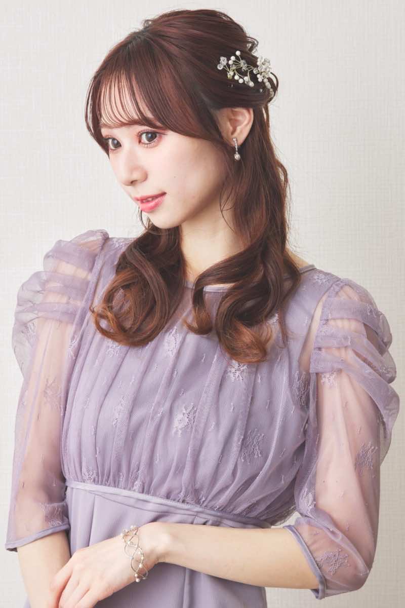 ラベンダーの総レースボレロ付きバックデザインドレス