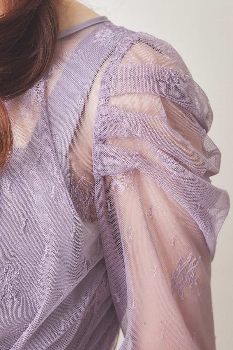 ラベンダーの総レースボレロ付きバックデザインドレス