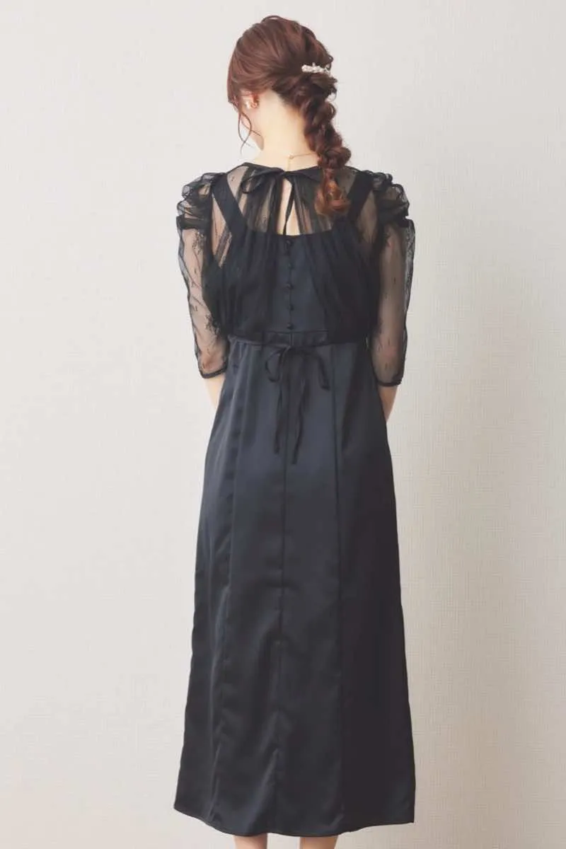 ブラックの総レースボレロ付きバックデザインドレス