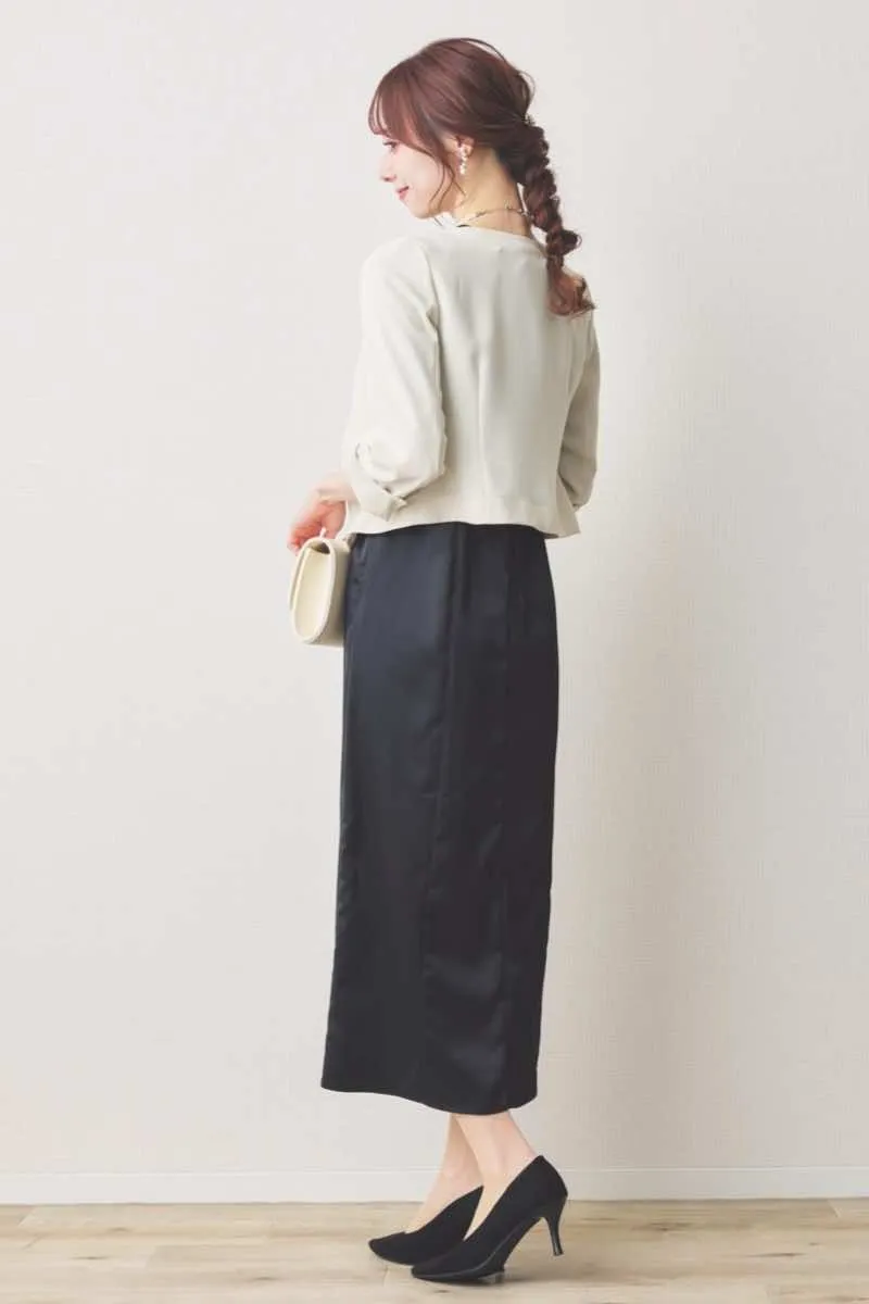 ブラックの総レースボレロ付きバックデザインドレス