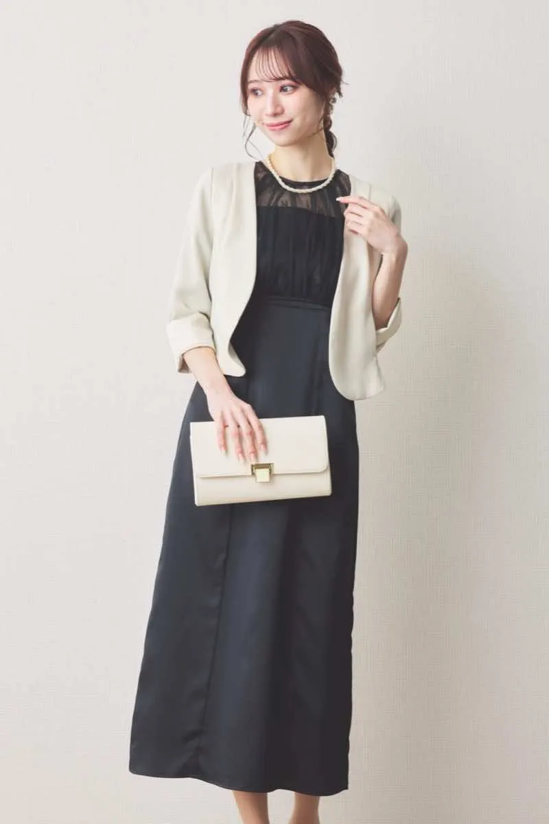 ブラックの総レースボレロ付きバックデザインドレス