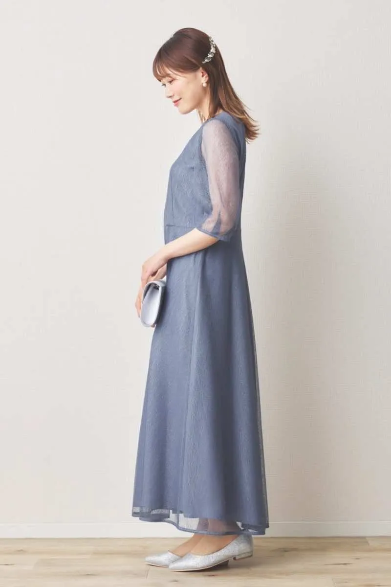 ブルーのメロンチュールシアードレス