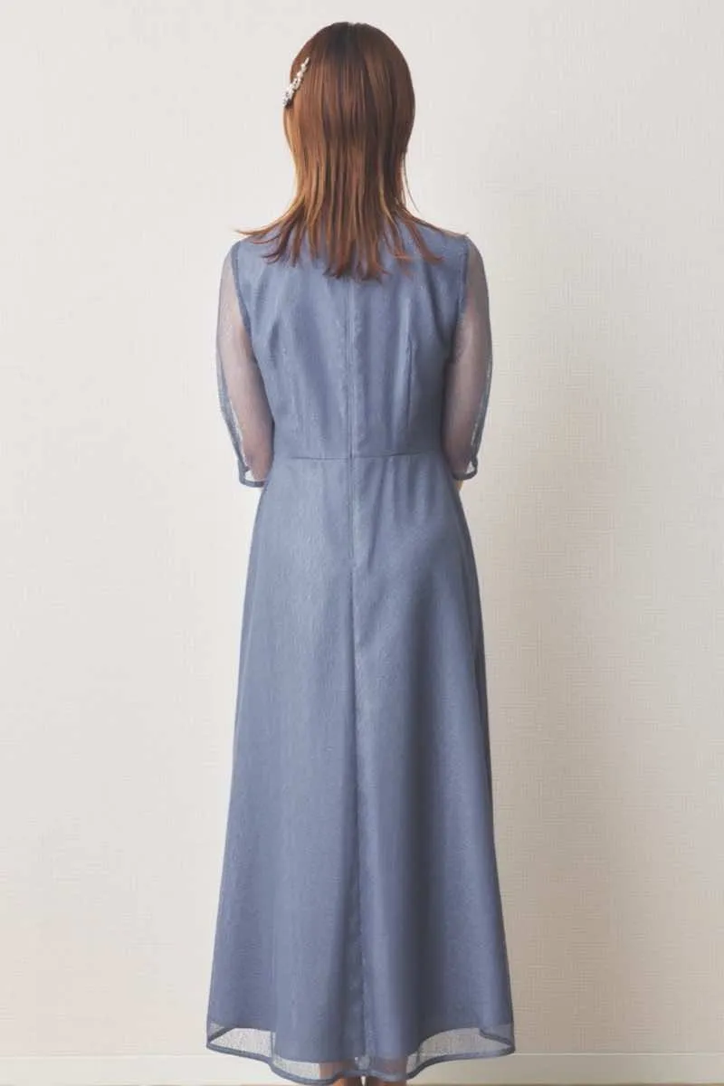 ブルーのメロンチュールシアードレス