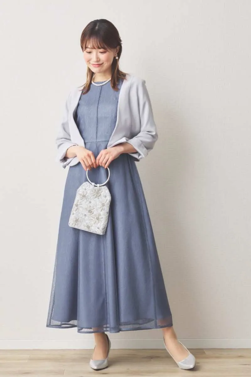 ブルーのメロンチュールシアードレス