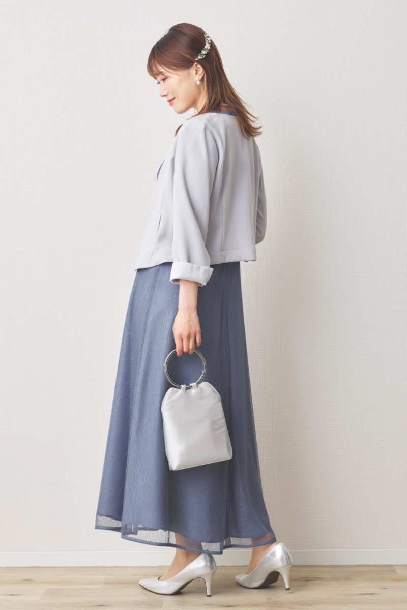 ブルーのメロンチュールシアードレス