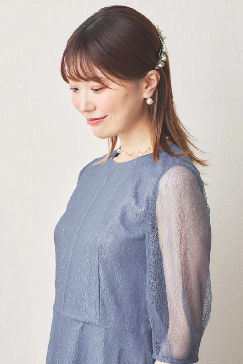 ブルーのメロンチュールシアードレス