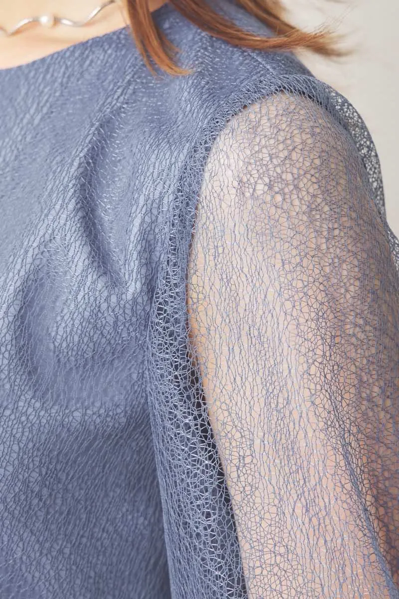 ブルーのメロンチュールシアードレス