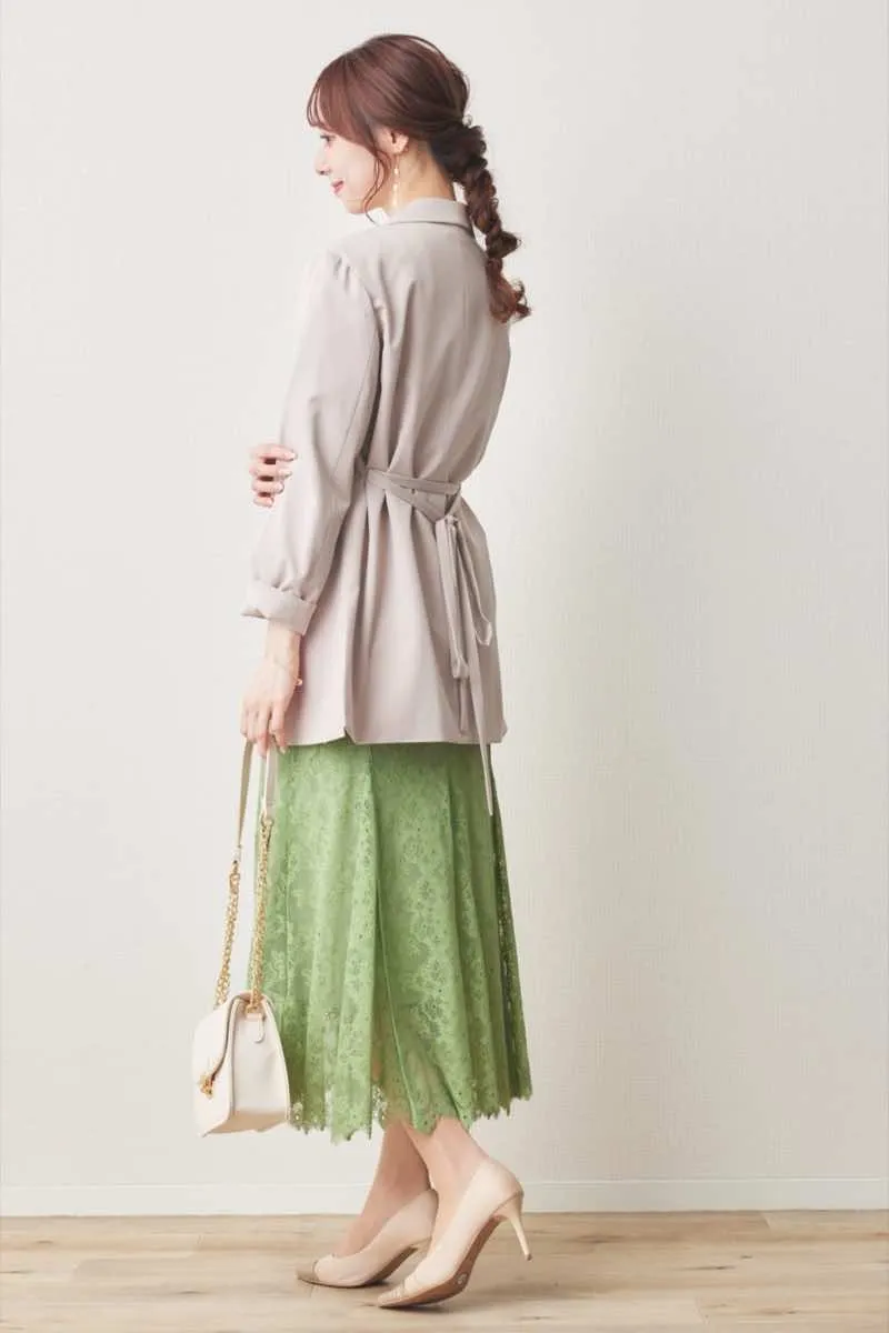 ライトグリーンのフラワーレースマーメイドドレス