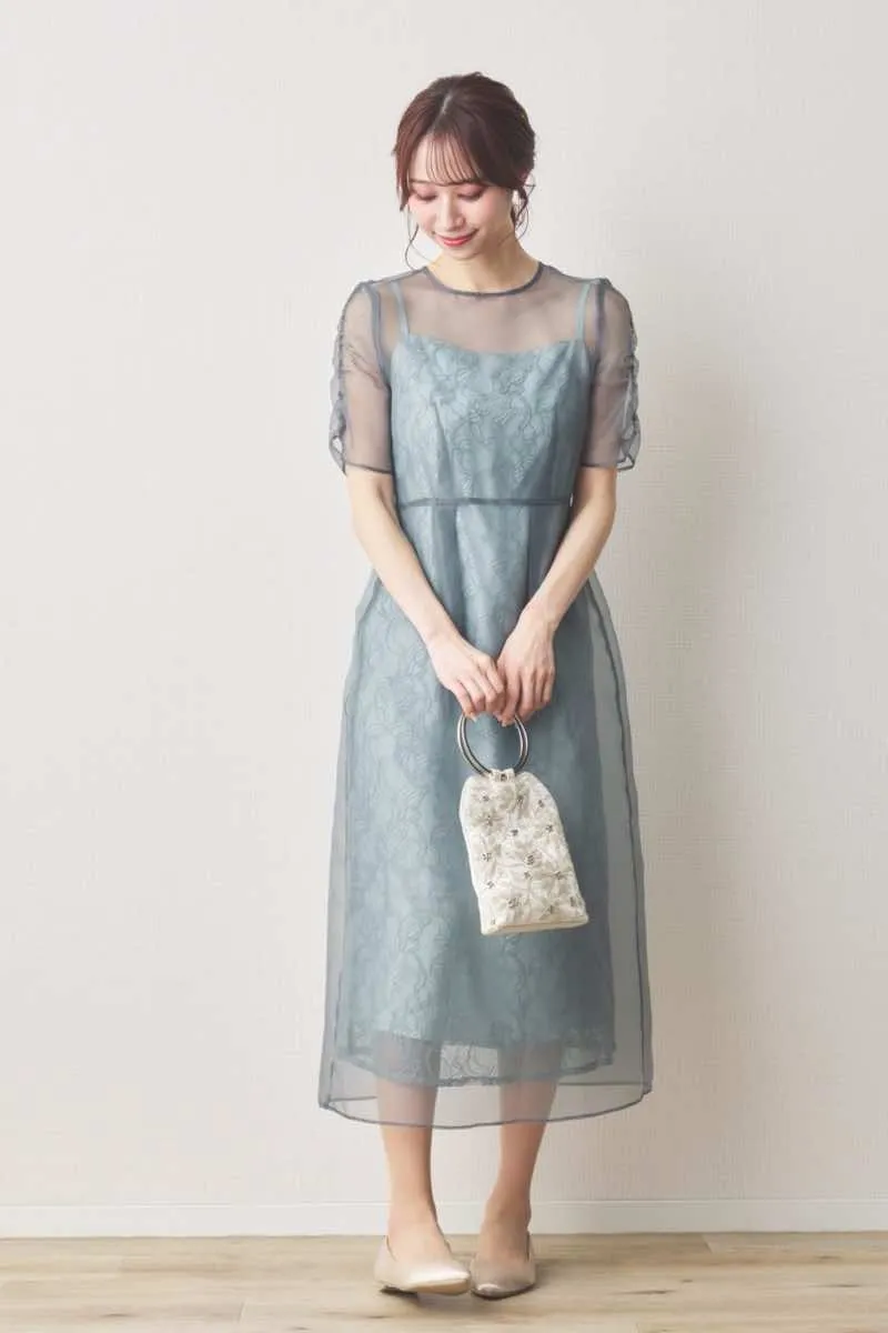ミントのオーガンエプロンレースドレス