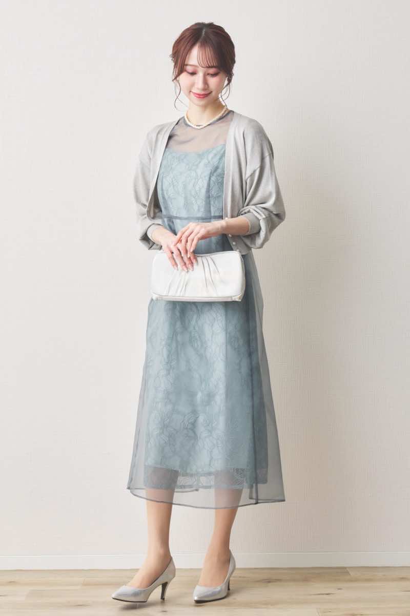 ミントのオーガンエプロンレースドレス