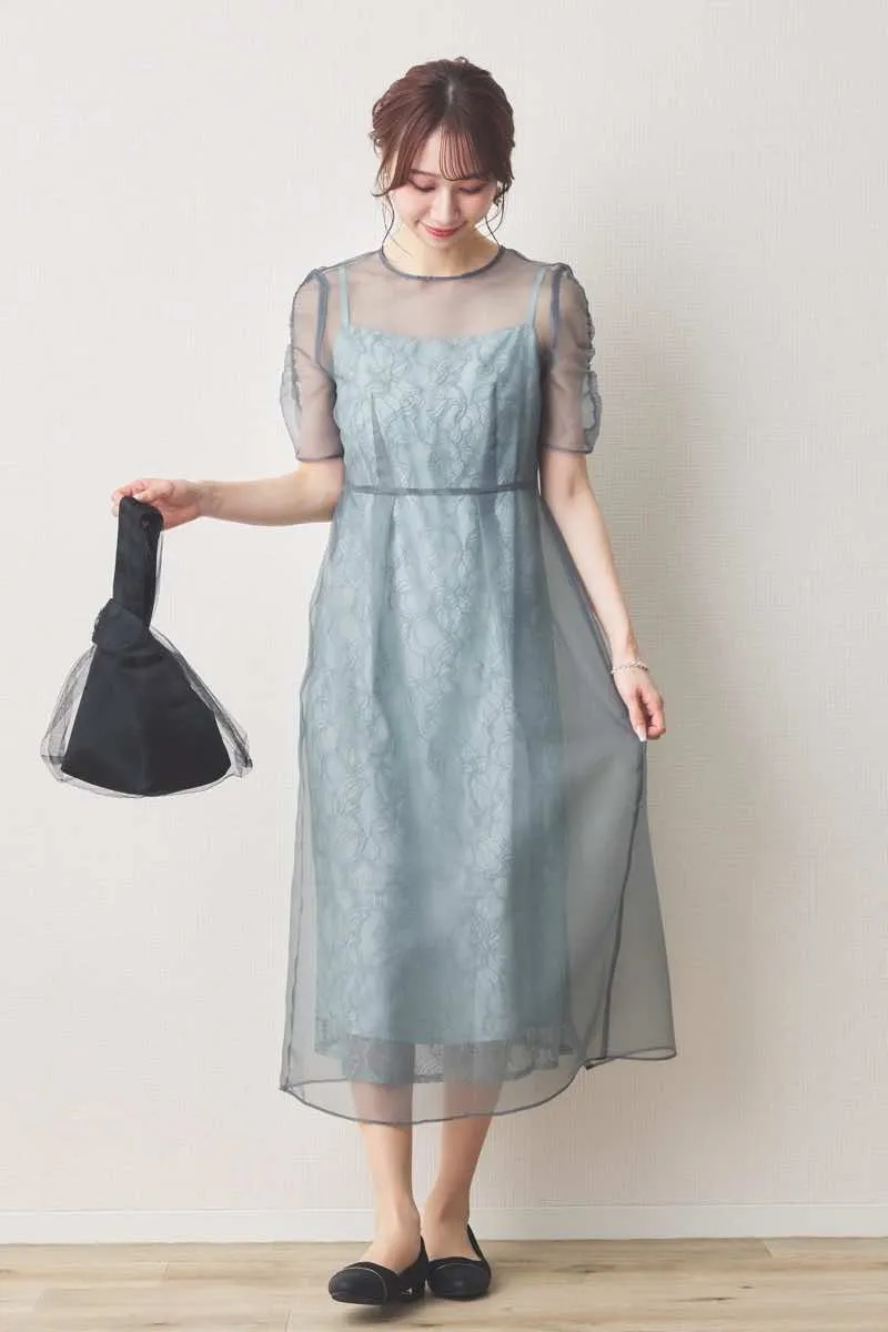 ミントのオーガンエプロンレースドレス