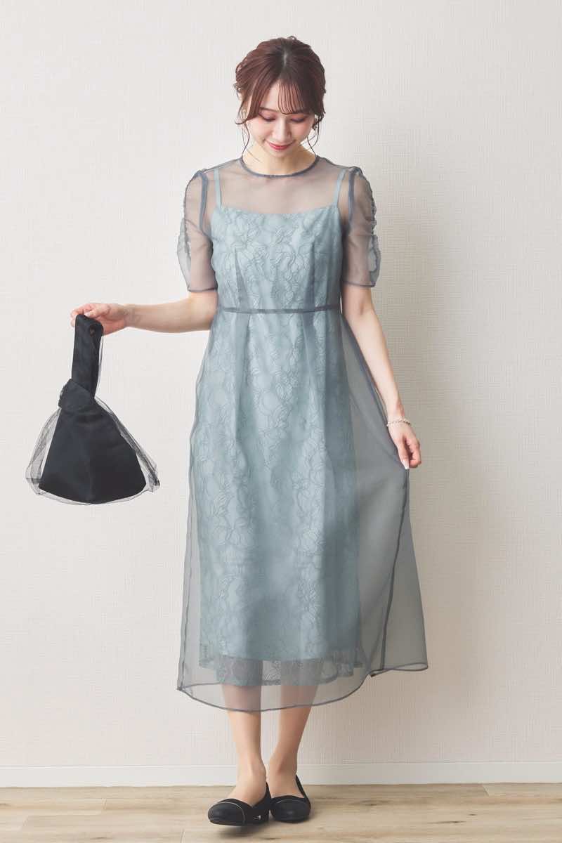 ミントのオーガンエプロンレースドレス