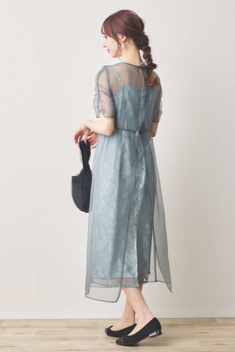 ミントのオーガンエプロンレースドレス