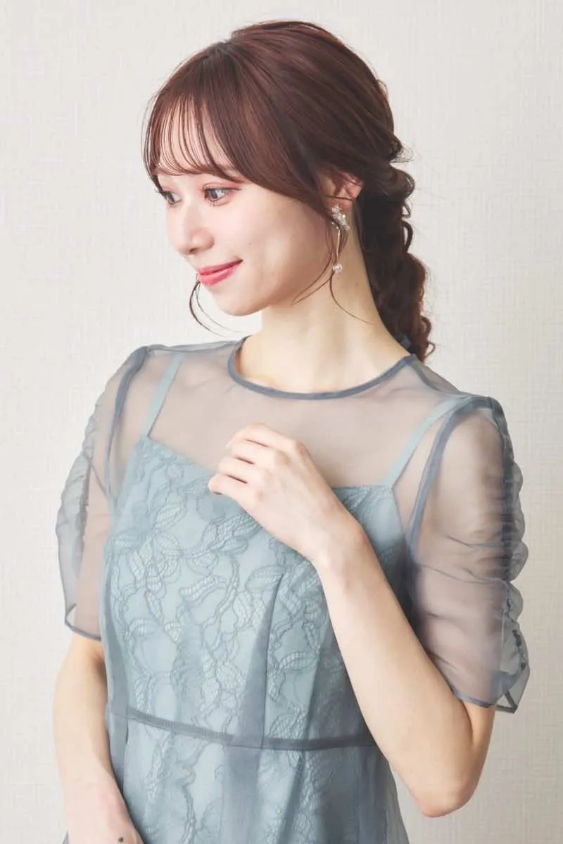 ミントのオーガンエプロンレースドレス