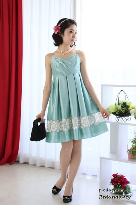 グリーンのオーガンジーレースキャミソールドレスコーディネートセット