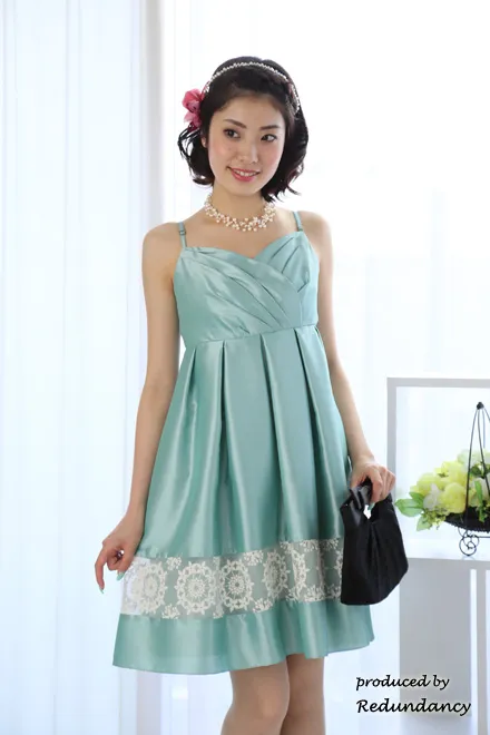 グリーンのオーガンジーレースキャミソールドレスコーディネートセット