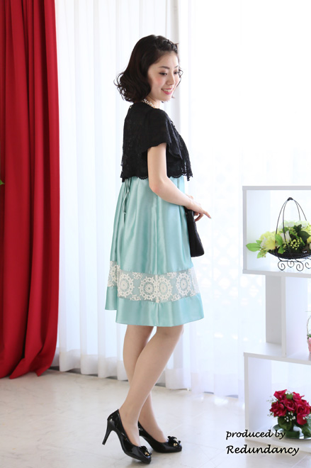 グリーンのオーガンジーレースキャミソールドレスコーディネートセット