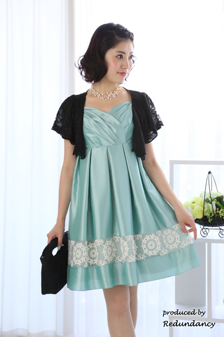 グリーンのオーガンジーレースキャミソールドレスコーディネートセット