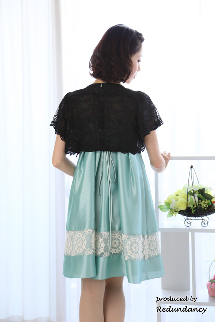 グリーンのオーガンジーレースキャミソールドレスコーディネートセット