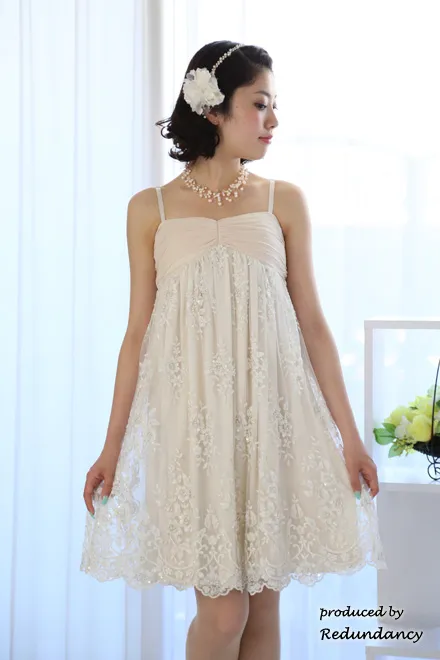 ホワイトの花柄刺繍＆ビーズミニ丈ドレスコーディネートセット