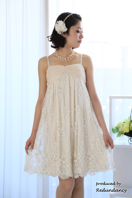 ホワイトの花柄刺繍＆ビーズミニ丈ドレスコーディネートセット