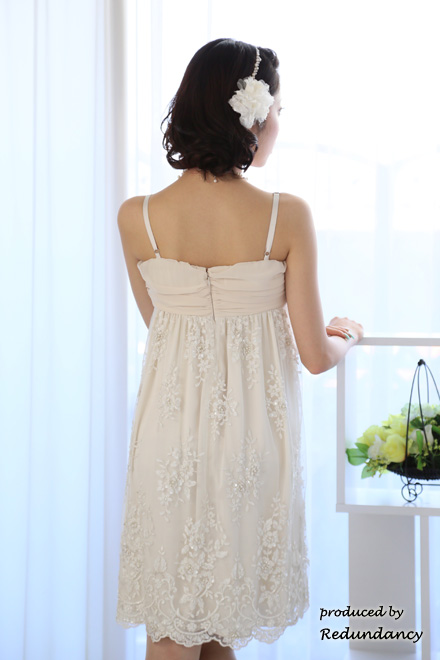 ホワイトの花柄刺繍＆ビーズミニ丈ドレスコーディネートセット