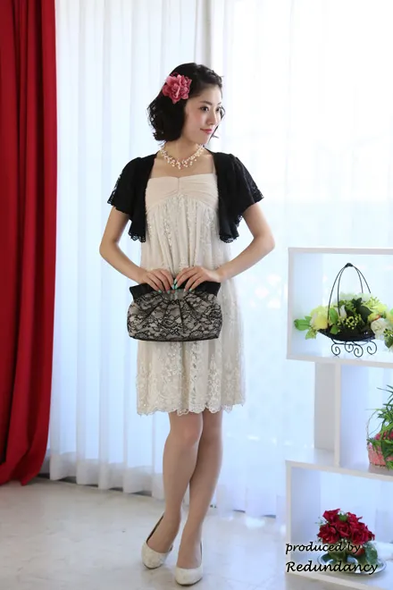 ホワイトの花柄刺繍＆ビーズミニ丈ドレスコーディネートセット