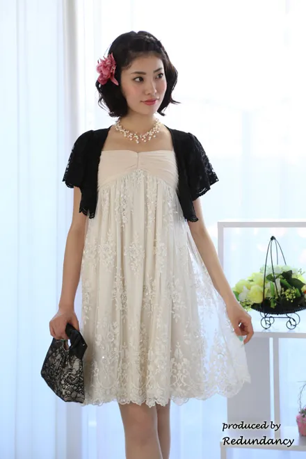 ホワイトの花柄刺繍＆ビーズミニ丈ドレスコーディネートセット