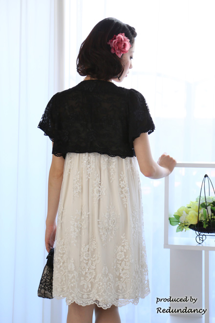 ホワイトの花柄刺繍＆ビーズミニ丈ドレスコーディネートセット