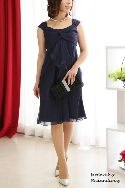 ネイビーのツイストリボンシフォンドレスコーディネートセット