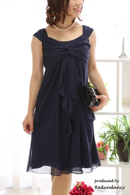 ネイビーのツイストリボンシフォンドレスコーディネートセット