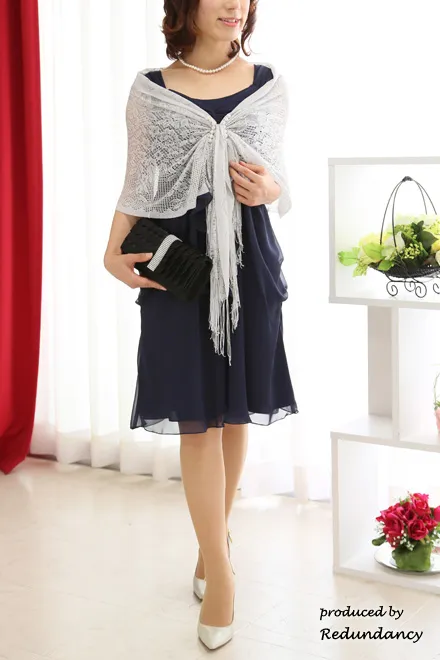 ネイビーのツイストリボンシフォンドレスコーディネートセット