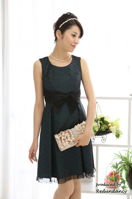 グリーンのドット柄ウエストリボンドレスコーディネートセット