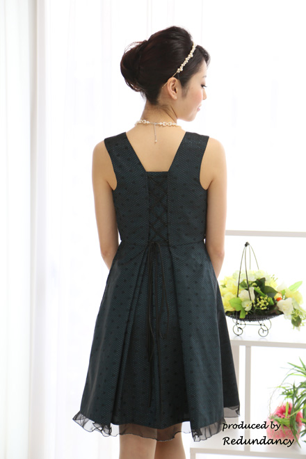 グリーンのドット柄ウエストリボンドレスコーディネートセット