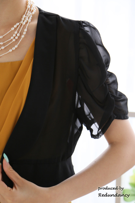 マスタードイレローのシャーリングタイトドレスコーディネートセット