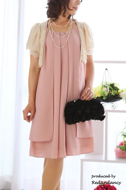 ピンクのウエストリボン付きドレスコーディネートセット