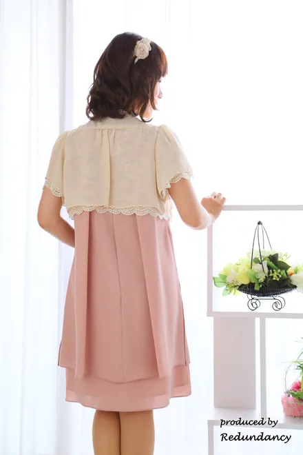 ピンクのウエストリボン付きドレスコーディネートセット