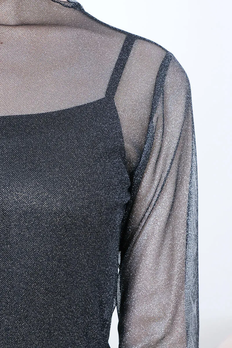 ブラックのラメチュールメロウドレス