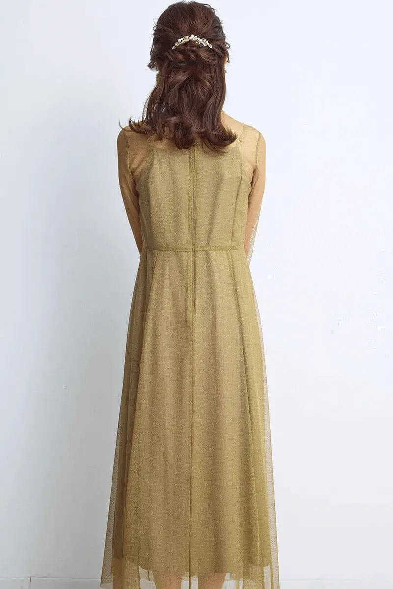 ゴールドのラメチュールメロウドレス