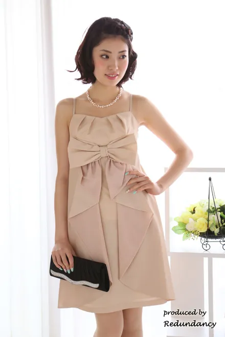 ベージュのリボンデコレートドレスコーディネートセット
