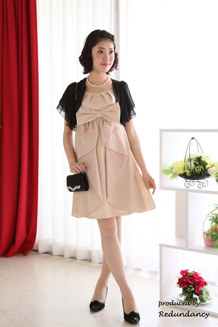 ベージュのリボンデコレートドレスコーディネートセット