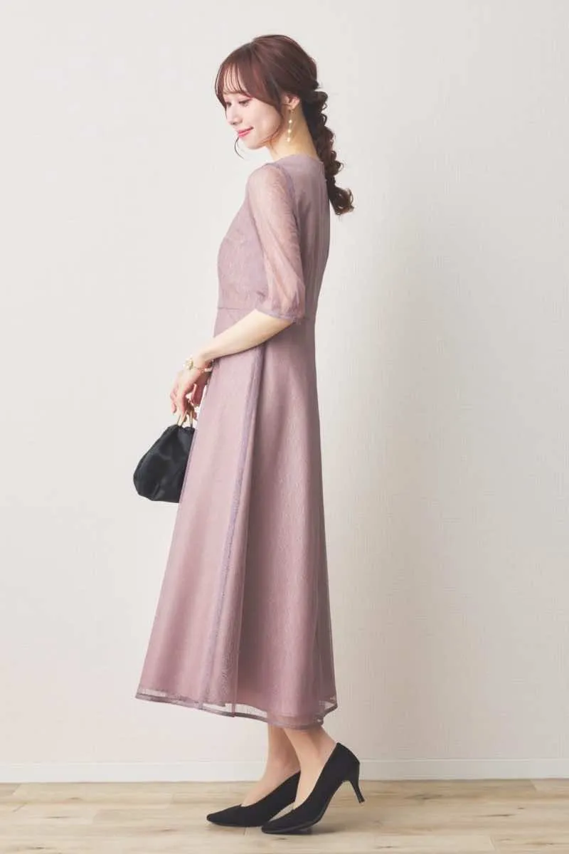 ラベンダーのメロンチュールシアードレス