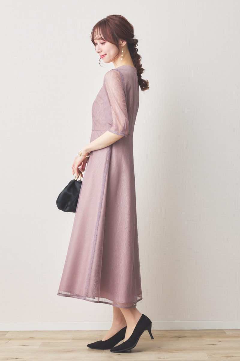 ラベンダーのメロンチュールシアードレス