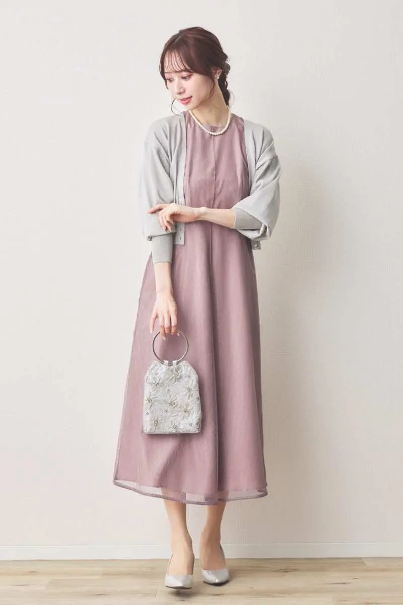 ラベンダーのメロンチュールシアードレス