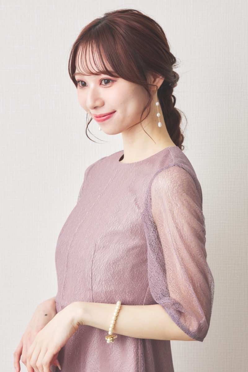 ラベンダーのメロンチュールシアードレス